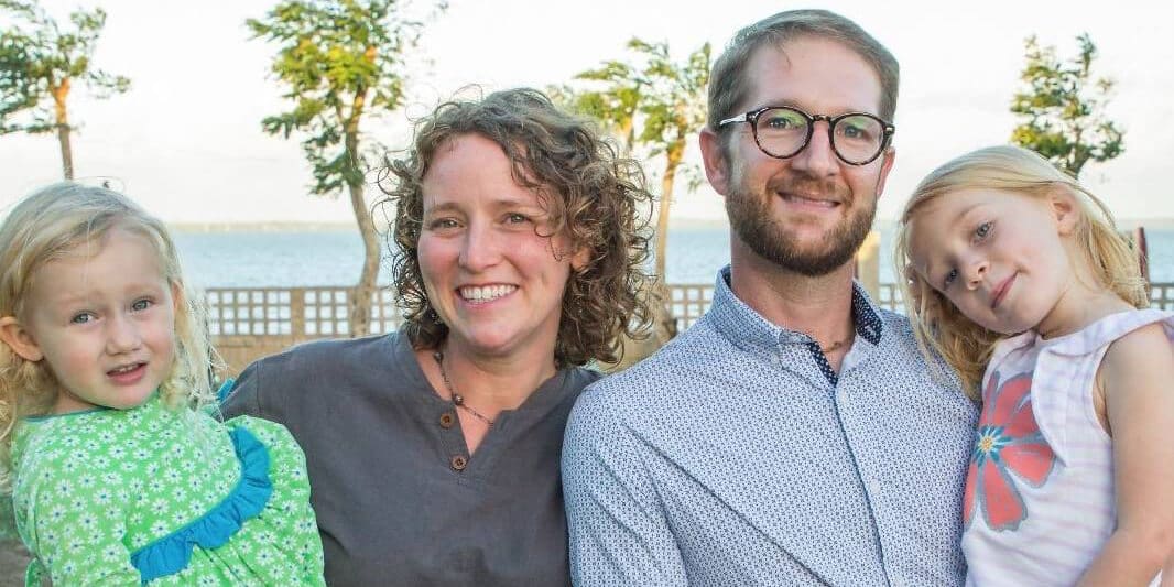 Missionaries David, Elizabeth, Eva and Annie McCormick in the backyard of their home in Maxixe, Mozambique, in 2017. (Photo: Kim Parker)